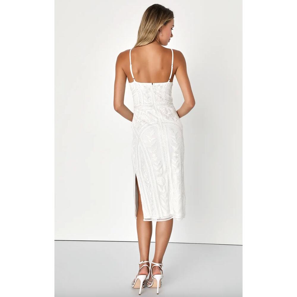 Lulus Alluring Interest White Sequin Embroidered Sleeveless Midi Dress Small NWT - Picture 3 of 13